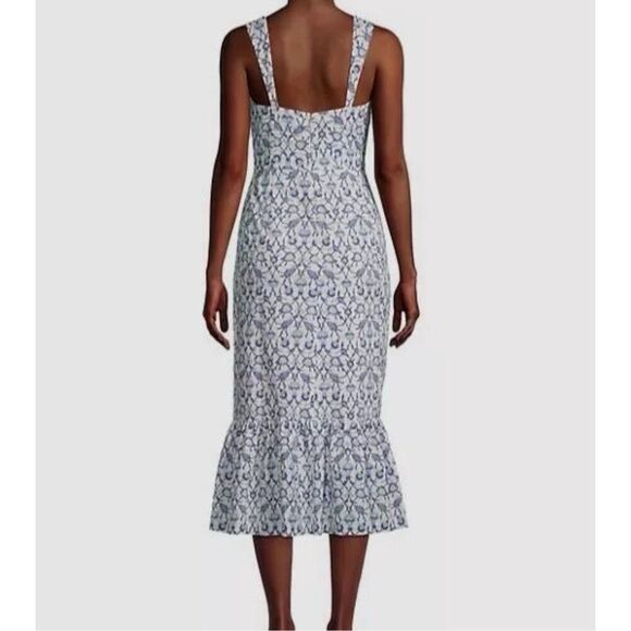 $395 Sachin & Babi Women's Blue Laura Vine Print Eyelet Dress Size 14 L Smocked - Picture 2 of 7
